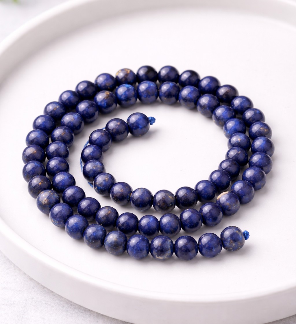 Lapislazuli Perlenstrang 6 - 6,4 mm Klasse A rund glatt glänzend (ca. 58 Perlen / ca. 39 cm Länge)