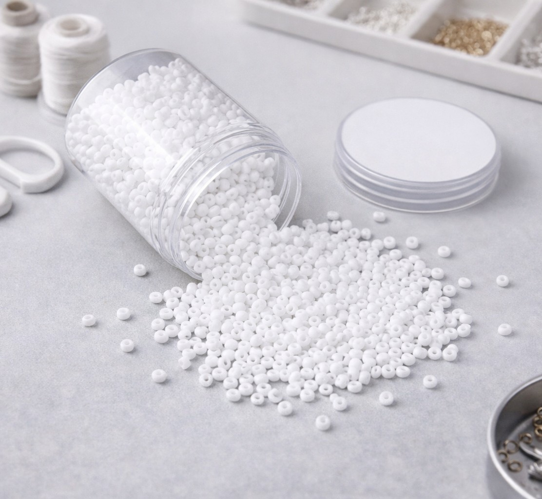 Vorteilspackung 1300 Stück 6/0 Rocailles weiß opak 4 mm im praktischen Behälter