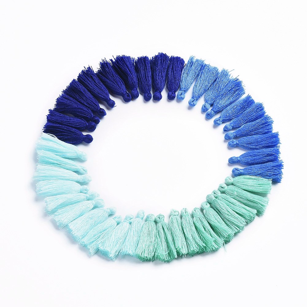Polyester Baumwoll Quasten Set mit 40 Quasten 28 - 34 x 5 mm dunkelblau hellblau türkis helltürkis