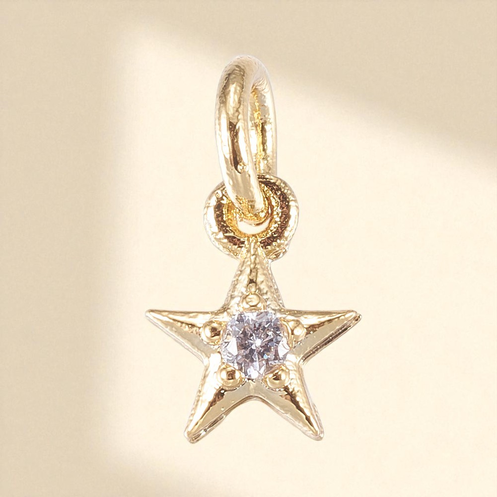 Zierlicher Metallstern Charm Anhänger mit Zirkonia Stein und Biegering 8 x 6 x 2 mm goldfarben