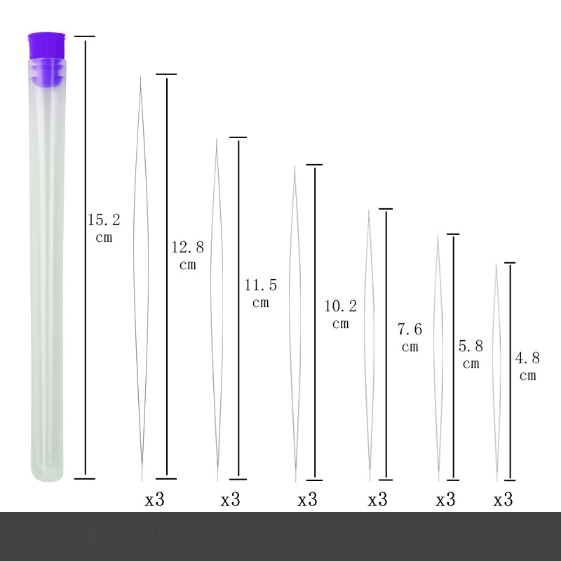 19 Big Eye Eisen Perlennadeln im praktischen Plastik Reagenzglas