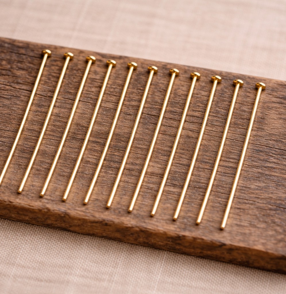 20 Flachkopfstifte aus Messing 18k vergoldet 30 x 0,8 mm