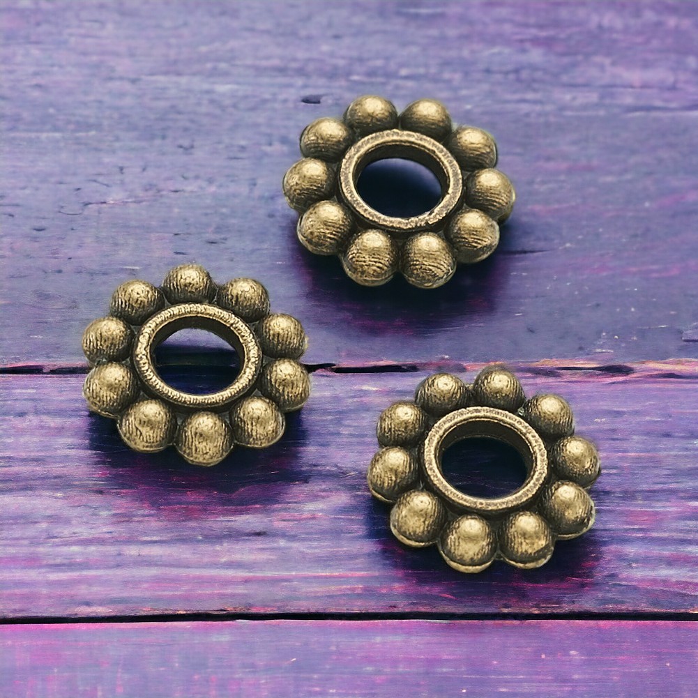 20 Zwischenperlen Spacer Blume antik bronzefarben 6,5 x 1,5 mm
