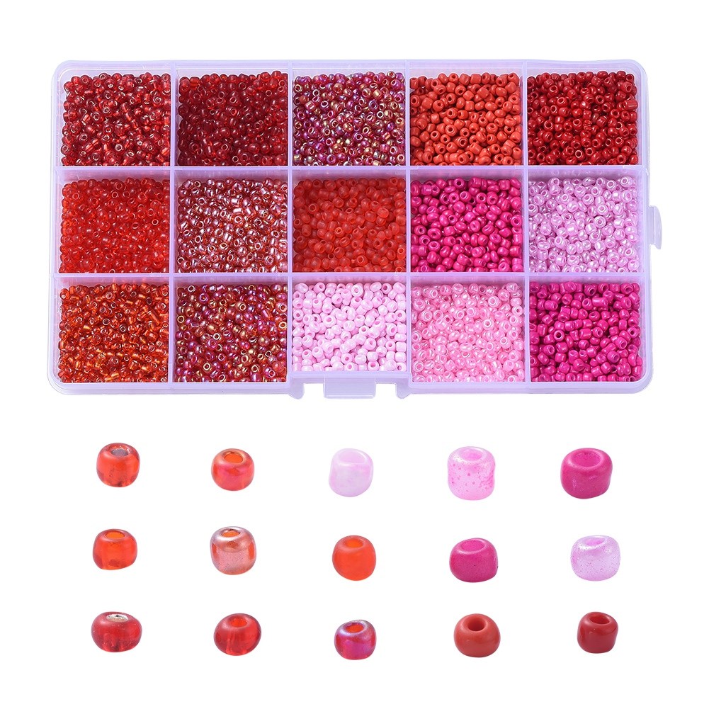 1 Kasten Rocailles 8/0 Glasperlen 15 verschiedene Farben 3 mm (ca. 230 Gramm)