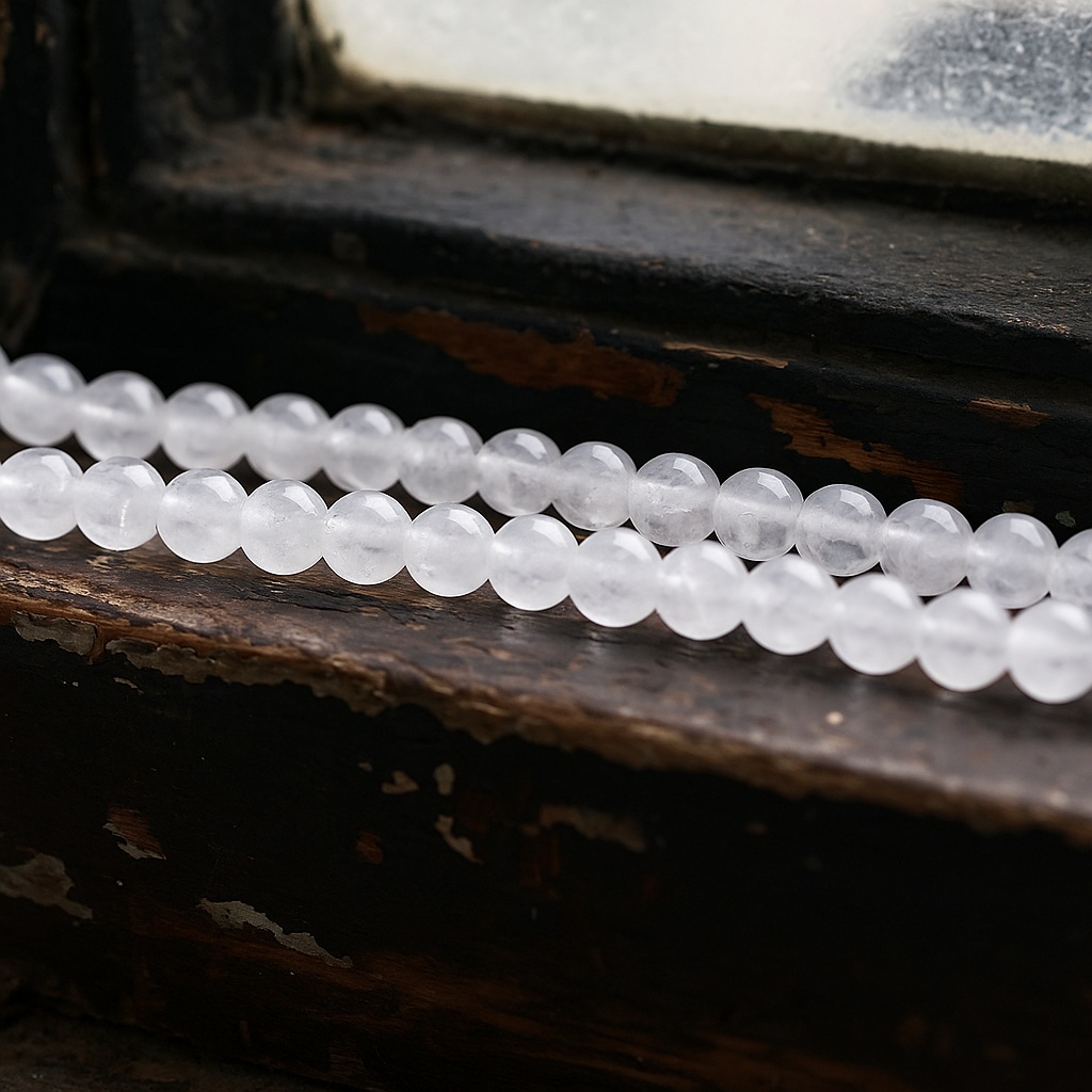 Natürlicher Quarzkristall Perlenstrang 6 mm rund glatt glänzend (ca. 61 Perlen / ca. 38 cm Länge)