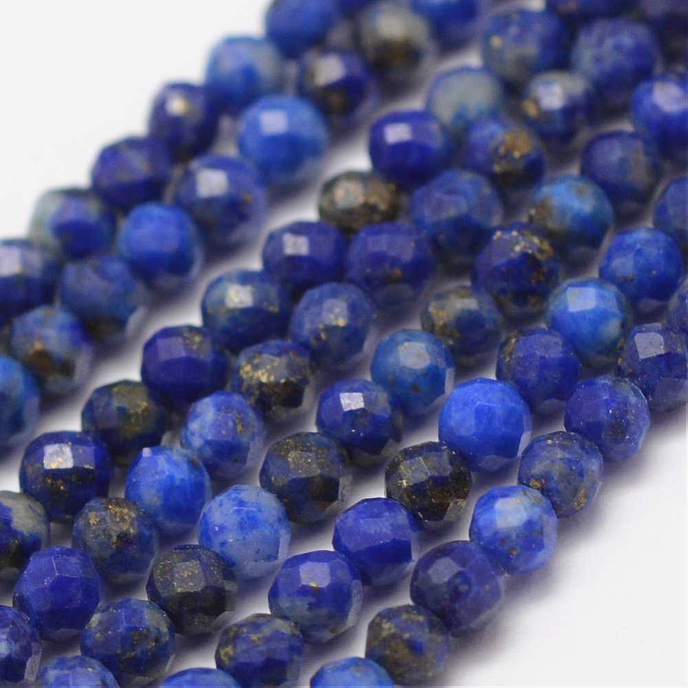 Natürlicher Lapislazuli Perlenstrang facettiert 2 mm (ca. 178 Perlen / ca. 39 cm Länge)