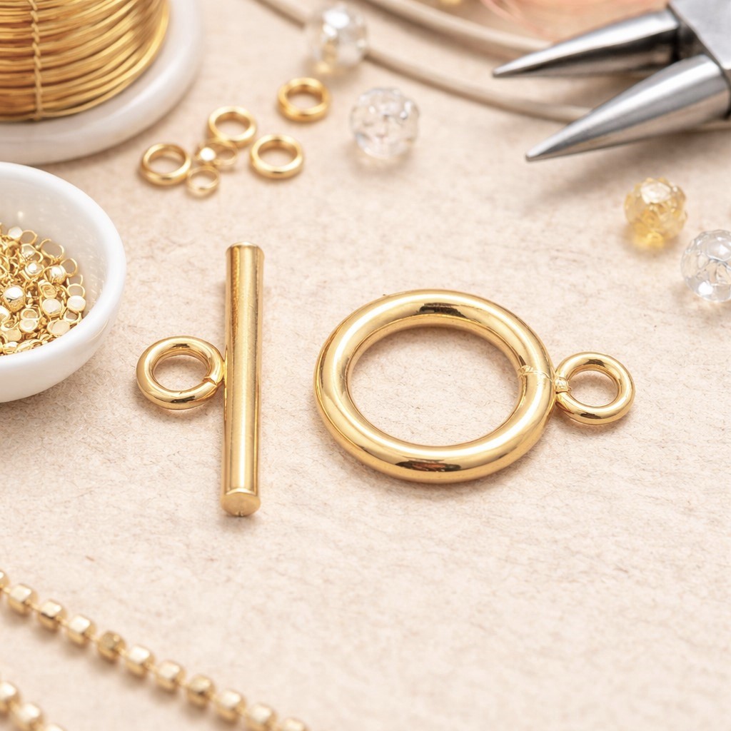 Edelstahl Knebelverschluß goldfarben Ring - hochwertiger Schmuckverschluss (Ring 16 x 12 x 2 mm  Stift 18 x 7 x 2 mm)