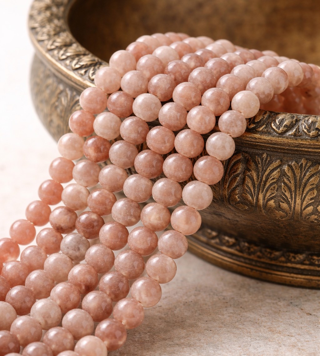 Natürlicher Sonnenstein Perlenstrang rung glatt glänzend 6,3 - 6,5 mm (ca. 62 Perlen / ca. 39,5 cm L