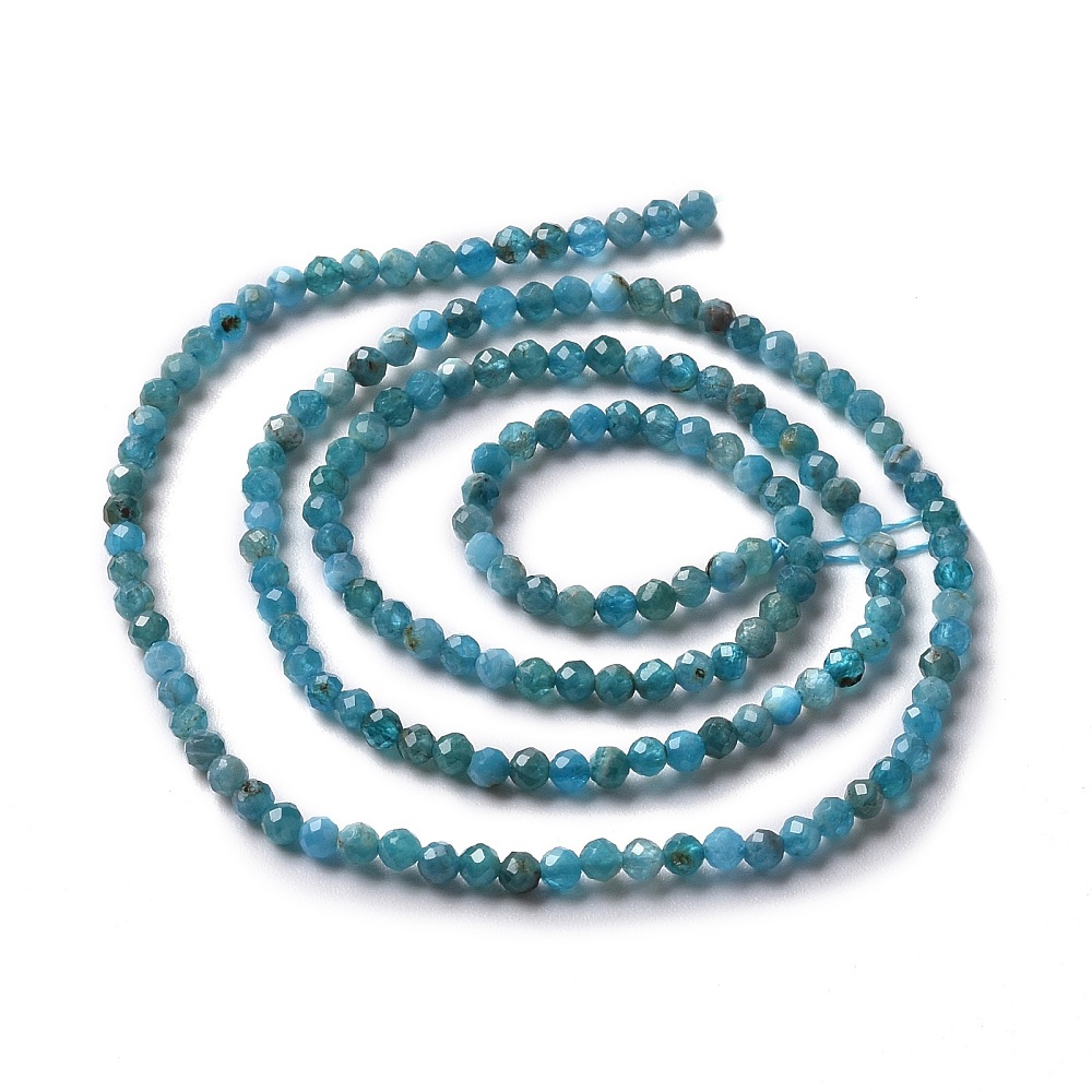 Apatit Perlenstrang facettiert 2 - 2,3 mm (ca. 150 Perlen / ca. 39 cm Länge) - fein geschliffene Edelsteinperlen in leuchtenden Blautönen