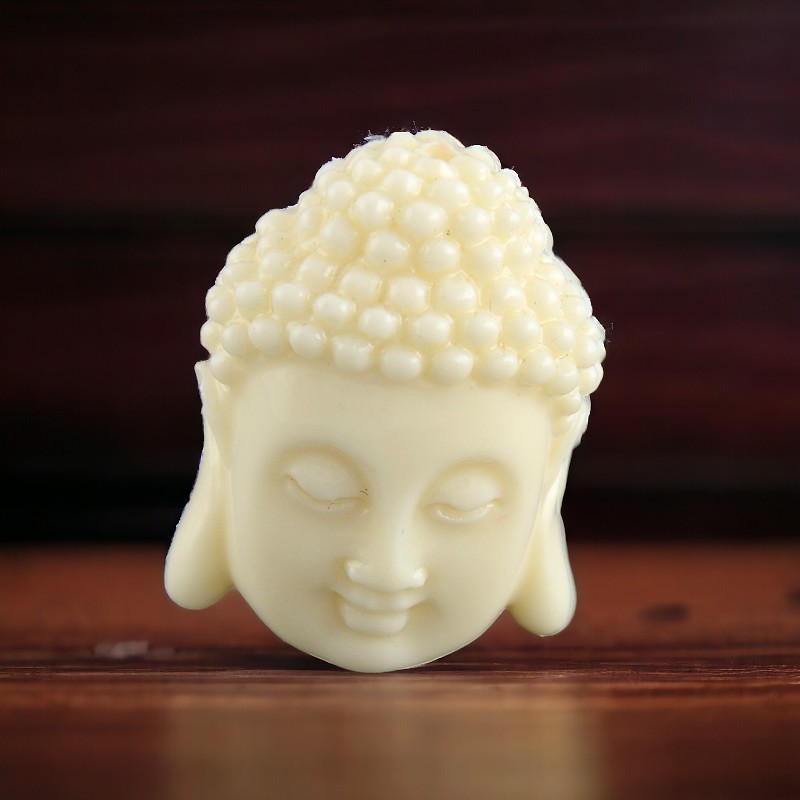 2 Buddha Kopf Perlen aus Acryl naturfarben 15,5 x 11 x 6 mm