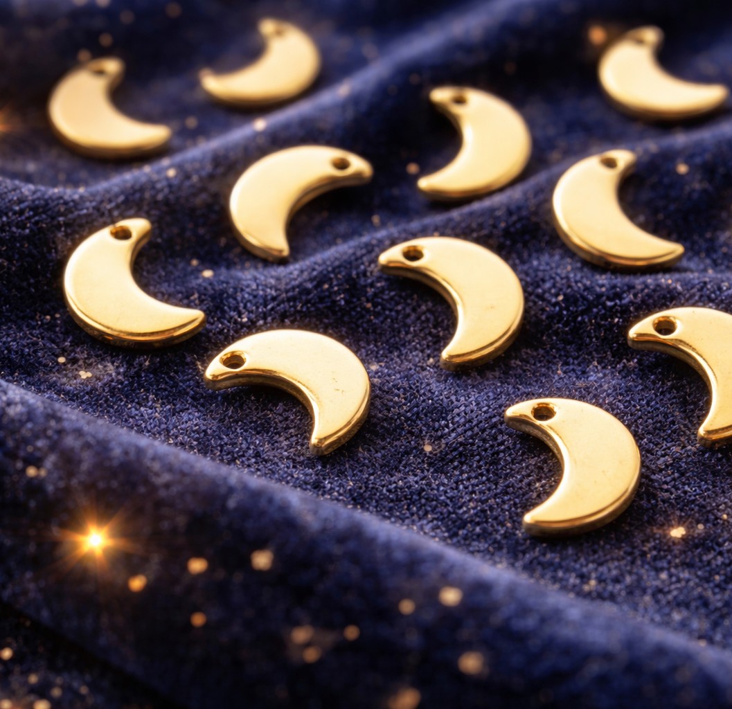 Edelstahl Mond Anhänger goldfarben 10 x 7 x 1 mm - filigraner Charm für Schmuck DIY