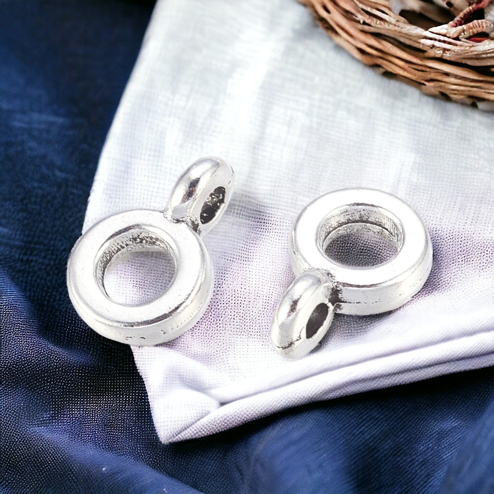 10 Großloch Metallperlen mit Öse antik silberfarben 6,5 x 2 mm