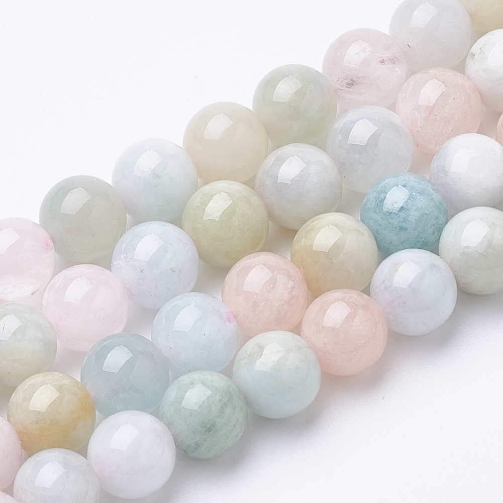 Natürlicher Morganit Perlenstrang 6 - 6,5 mm pastellfarben rund glatt glänzend (ca. 61 Perlen / ca.