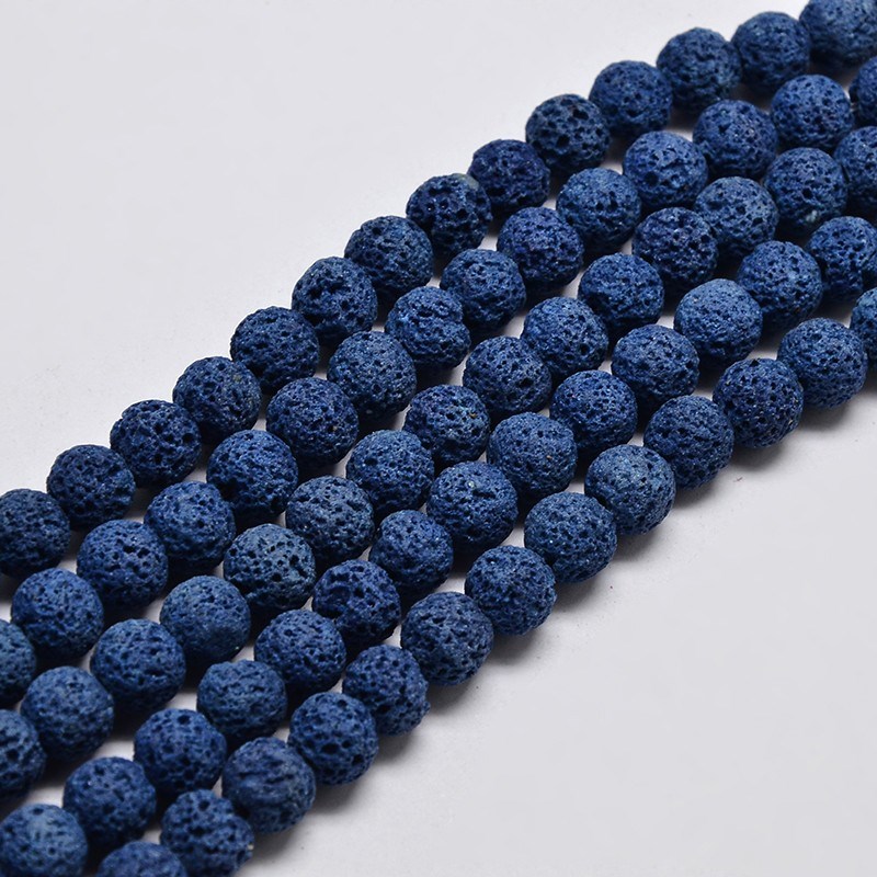 Lava Perlenstrang gefärbt blau 10 mm (ca. 38 Perlen / ca. 39 cm Länge)