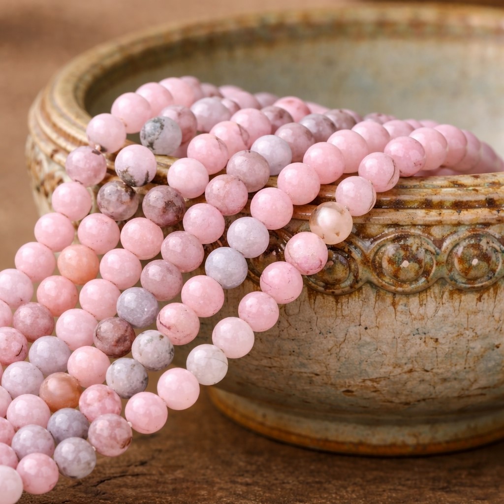 Natürlicher Kirschblüten Jaspis Perlenstrang  6 - 6,5 mm (ca. 63 Perlen / ca. 38 cm Länge)