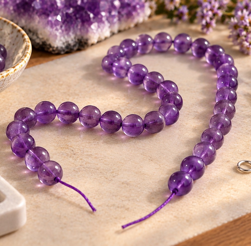 Amethyst Perlenstrang 6,5 - 6,8 mm unregelmäßige Perlen (ca. 33 cm Länge)