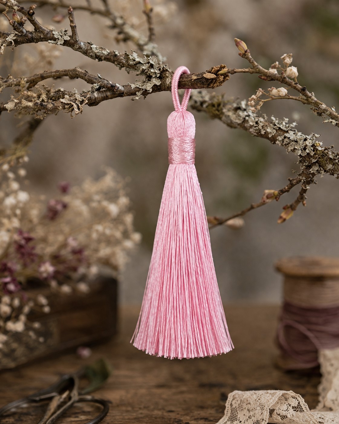 Hochwertige Schmuckquaste Polyester Quaste rosa 80-90 x 8,5-9 mm Textilquaste zum Schmuck basteln