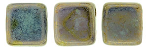 30 hochwertige tschechische Glasperlen 6 x 6 mm doppelt gebohrt Opaque Pale Jade - Bronze Picasso