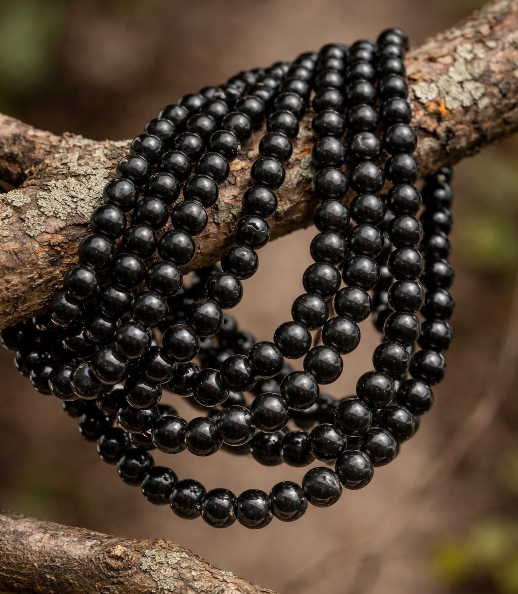 Obsidian Perlenstrang 4 - 4,5 mm rund glatt glänzend (ca. 94 Perlen / ca. 37,5 mm Länge)