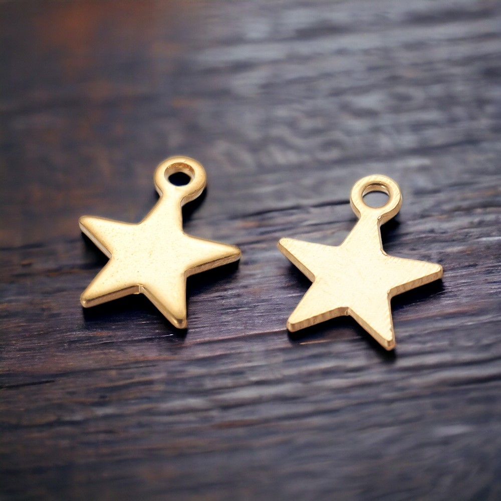 3 Edelstahl Charm Anhänger Stern goldfarben 10 x 8  5 x 1 mm