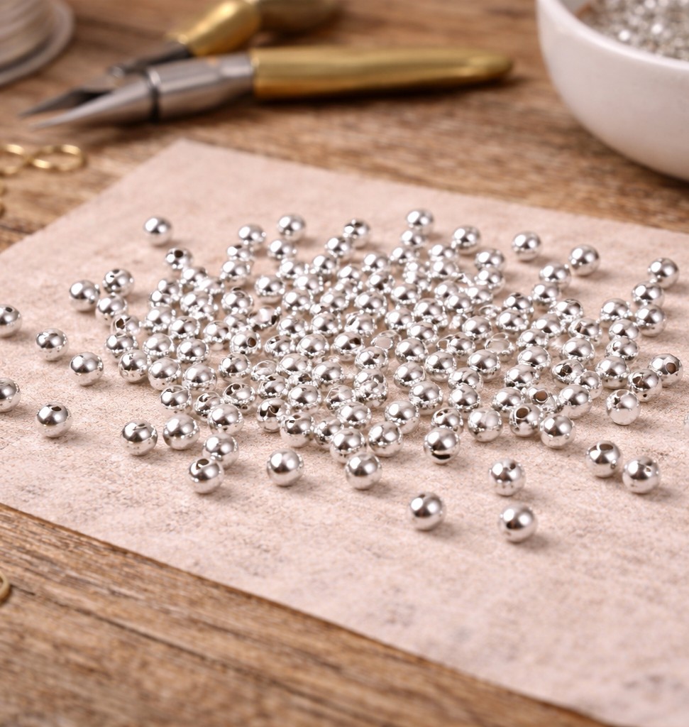 100 silberfarbene Spacer Perlen 4 mm rund glatt - Metallperlen für Schmuck DIY