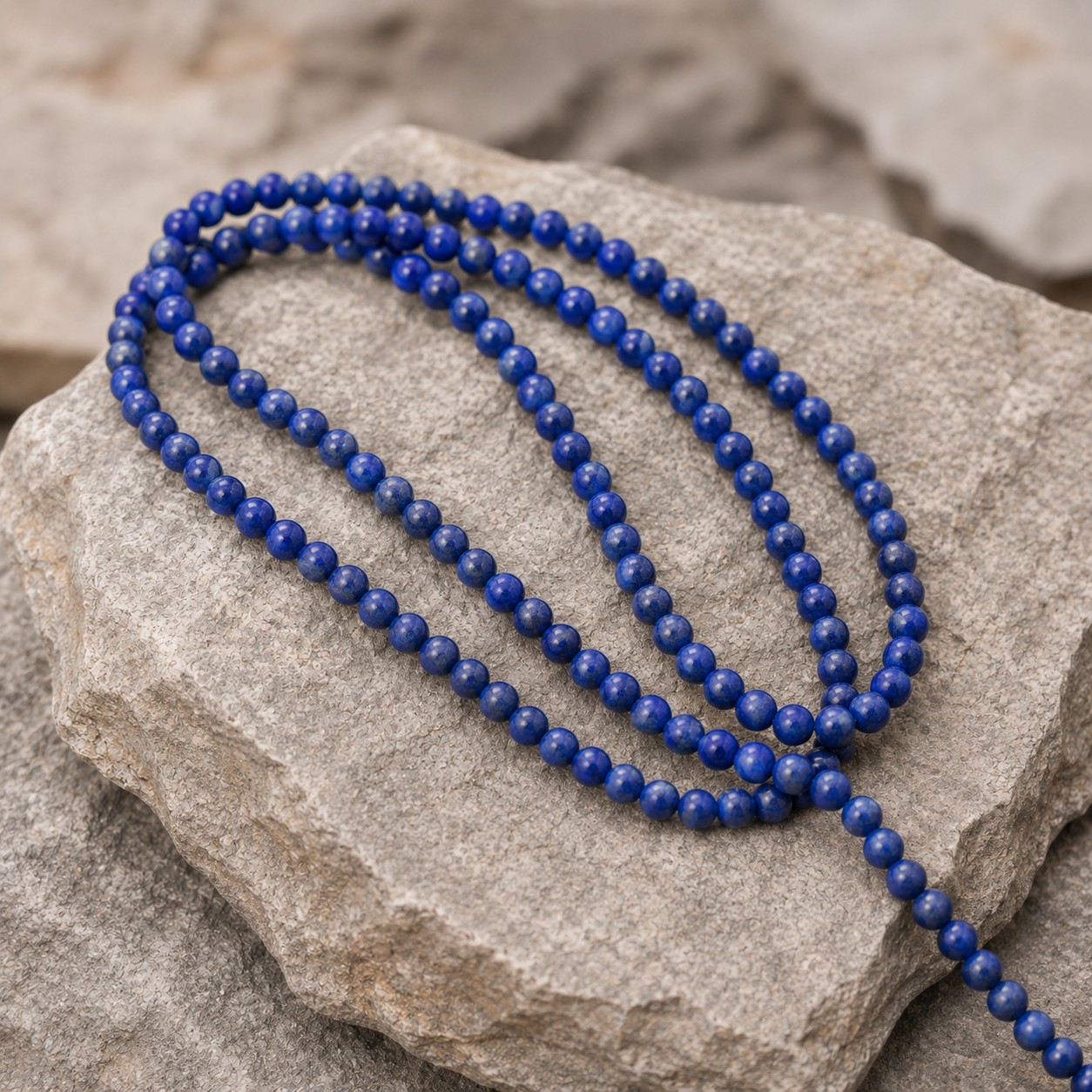 Lapislazuli Perlenstrang 3,8 mm (ca. 85 Perlen / ca. 39 cm Länge) - natürliche Edelsteinperlen in intensivem Königsblau