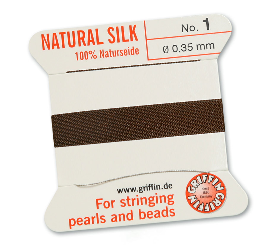 Griffin Perlseide 100 % Naturseide 2 m 1 Nadel No 1 braun