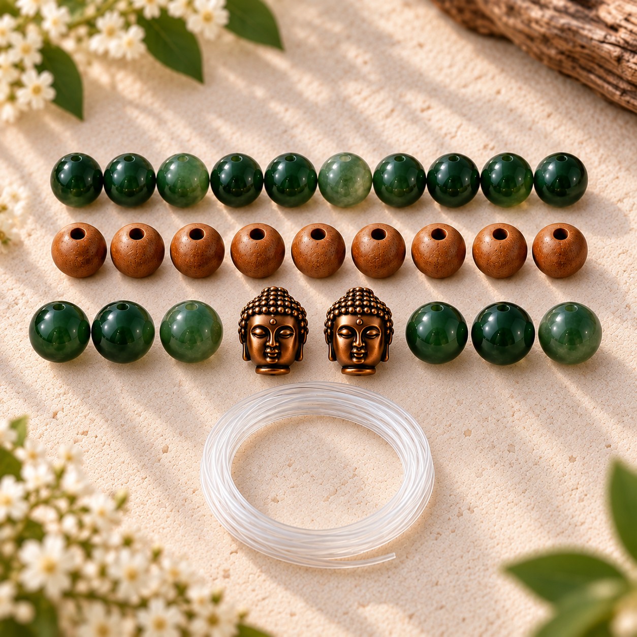 Armband Bastelset WALDLIEBE mit Edelstein- & Holzperlen - DIY Schmuckset mit 2 Buddha-Perlen