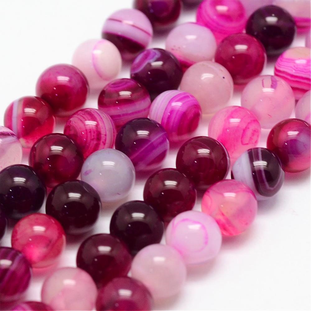 Achat Perlenstrang pinkfarben rund glatt glänzend gefärbt 6 - 6,5 mm (ca. 62 Perlen / ca. 38 cm Läng