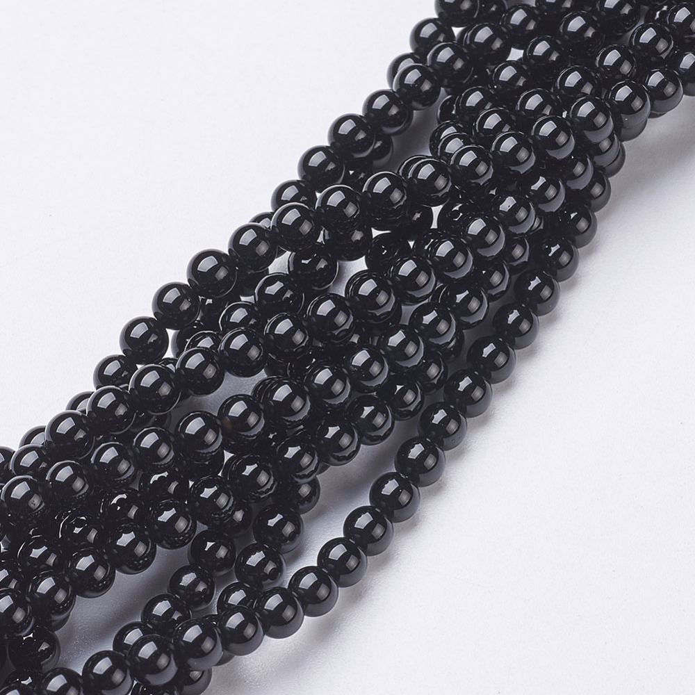 Onyx Perlenstrang schwarz 4,2 - 4,4 mm (ca. 95 Perlen / ca. 38 cm Länge)