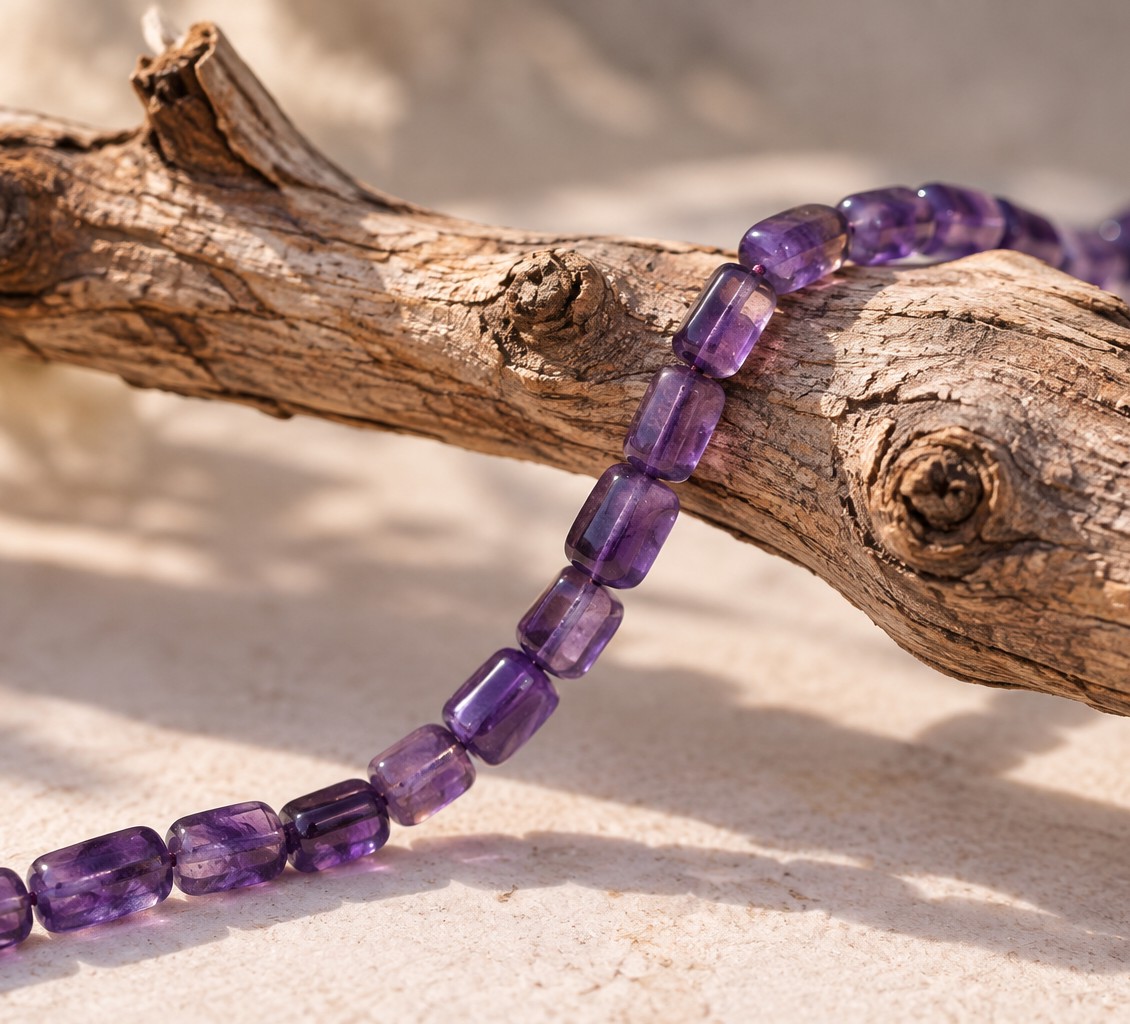 Amethyst Perlenstrang 5,4 - 6,4 x 4 - 4,5 x 2,5 - 3,5 unregelmäßige Rechtecke (ca. 33 cm Länge)