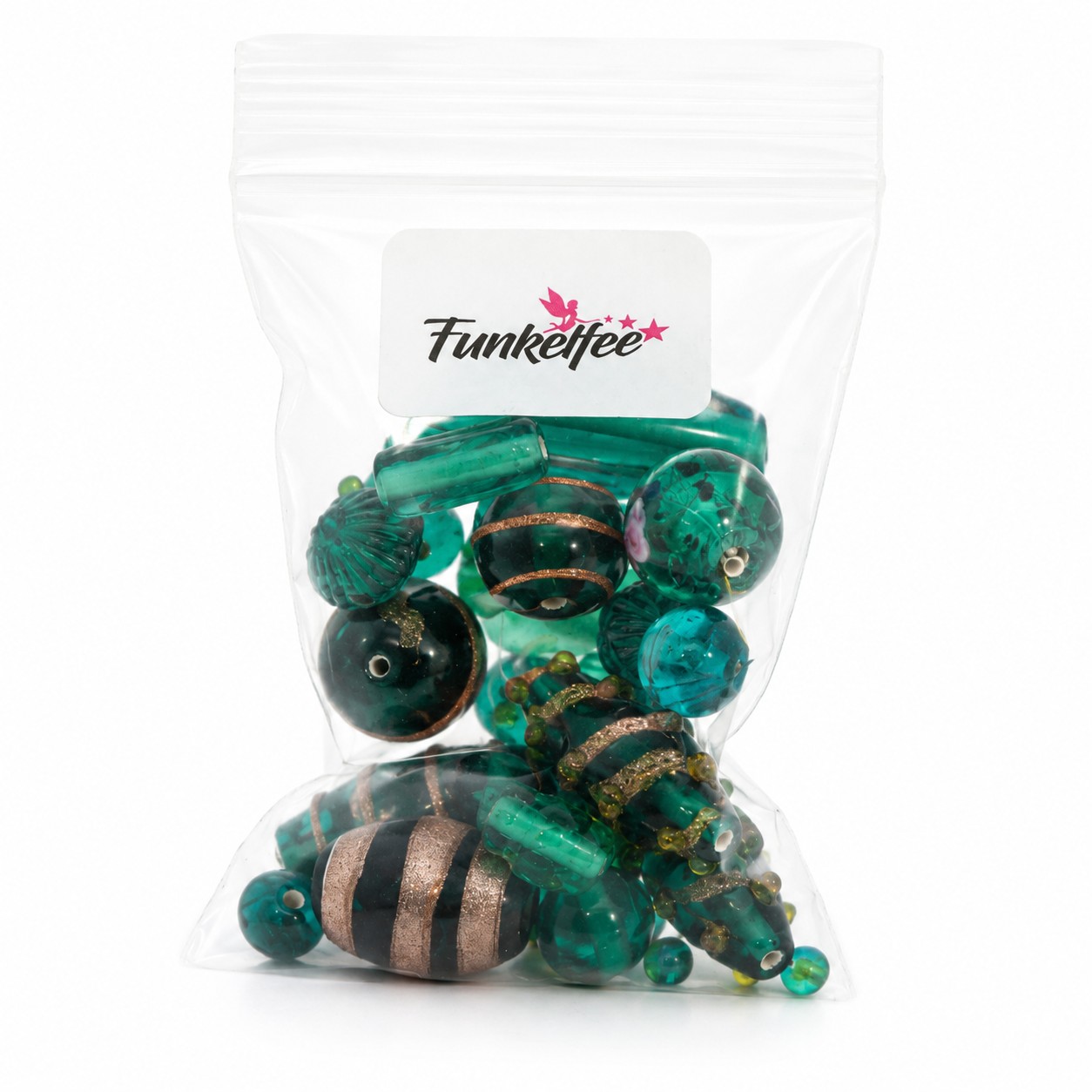 Böhmische Lampwork und Glasperlen 50 Gramm Überraschungsbeutel petrolgrün