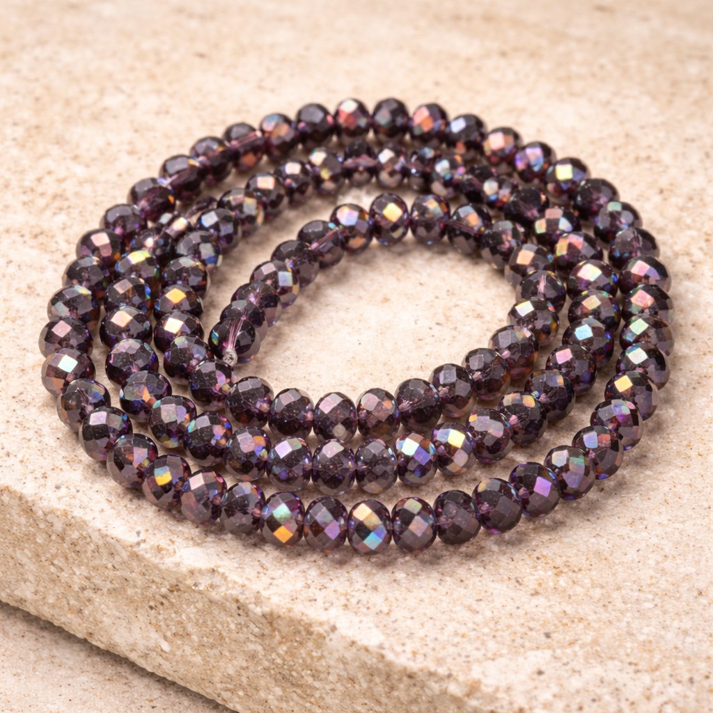 Galvanisierte Glasperlen 4 x 3 mm facettiert dunkellila (ca. 120 Perlen / ca. 46 cm Länge)