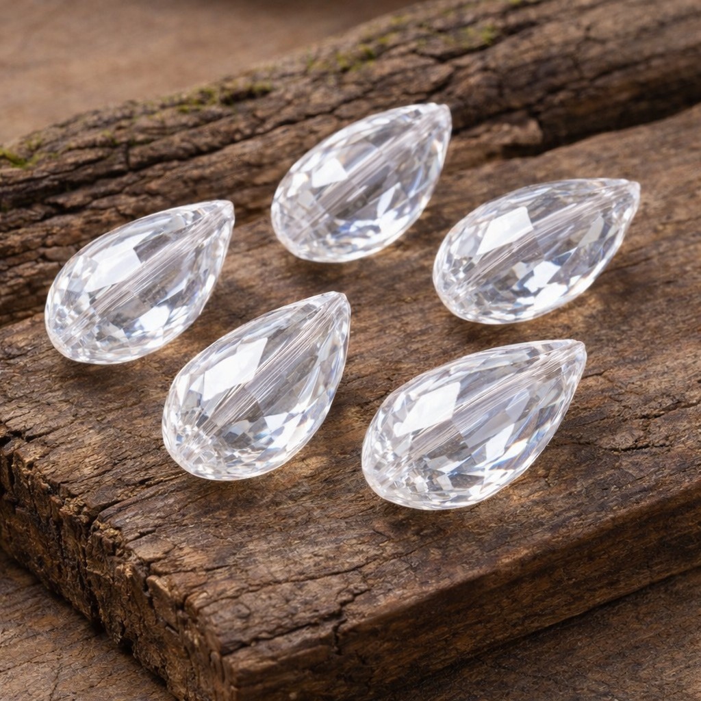 5 transparente facettierte Glasperlen Träne 27 x 18 cm