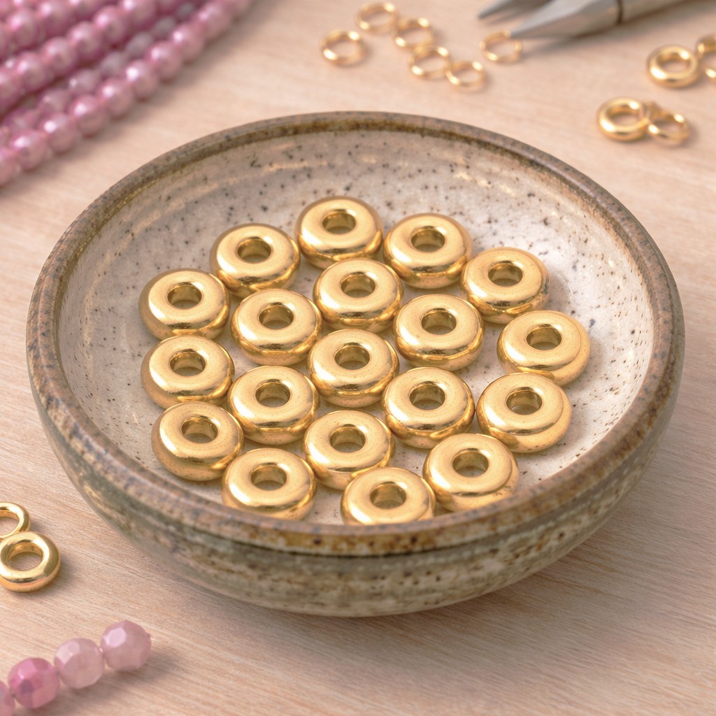 20 Edelstahl Donut Perlen Zwischenperlen Spacer 4 x 1,2 mm goldfarben