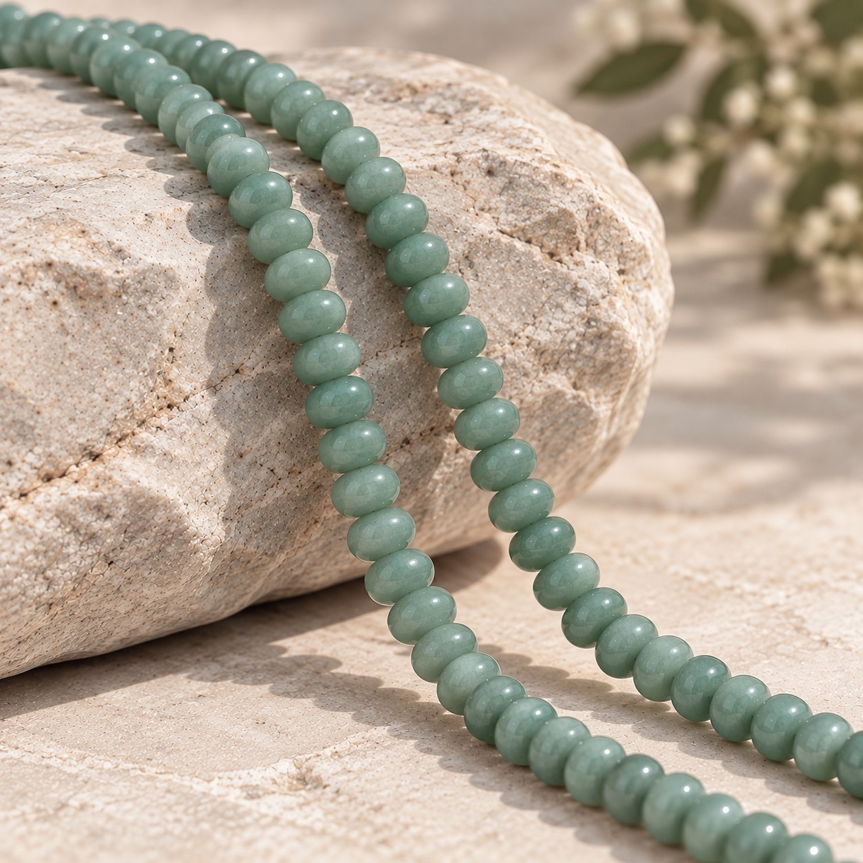 Malaysia Jade Perlenstrang Rondelle 6-6,5 x 3,8-4,5 mm (ca. 92 Perlen / ca. 38 cm Länge)
