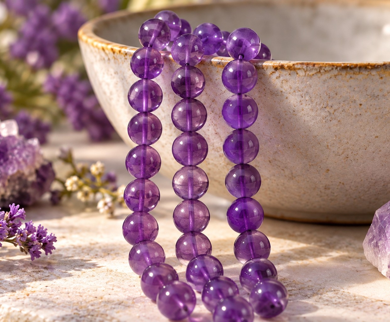 Amethyst Perlenstrang 6,5 - 6,8 mm unregelmäßige Perlen (ca. 33 cm Länge)