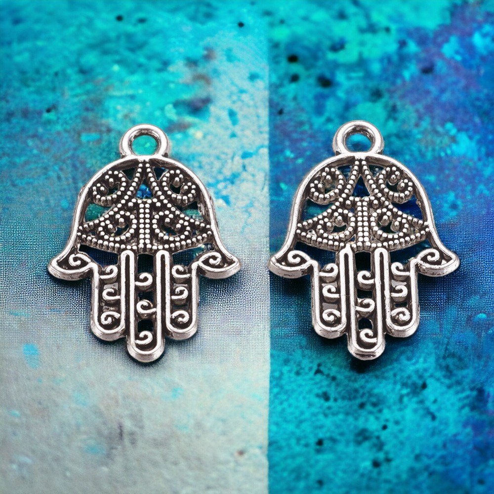 Anhänger Hand der Fatima Hamsa Hand 20 mm x 15 mm antik silberfarben