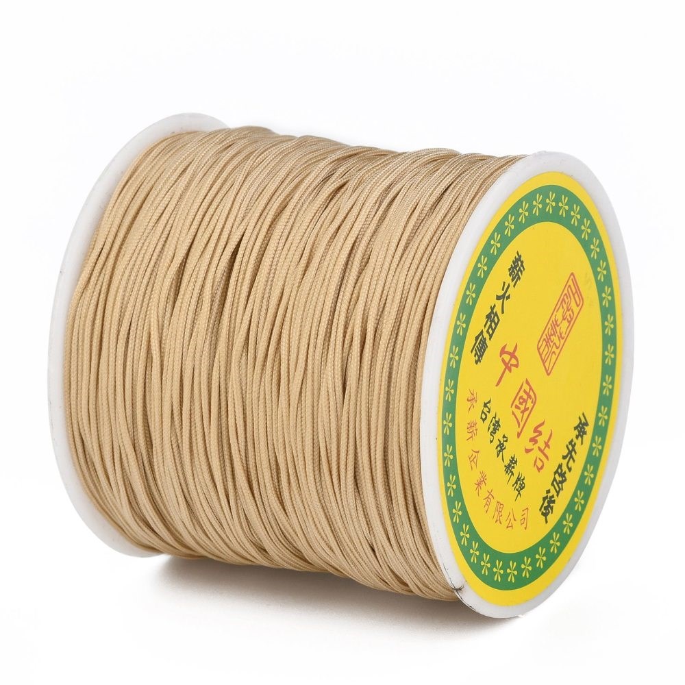 1 Rolle geflochtene Nylonschnur beige 0,8 mm zur Schmuckherstellung (ca. 90 Meter Länge)