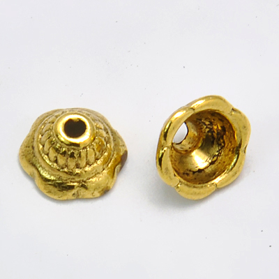 20 tibetische Perlkappen antik goldfarben 8 mm Durchmesser Stärke 5 mm