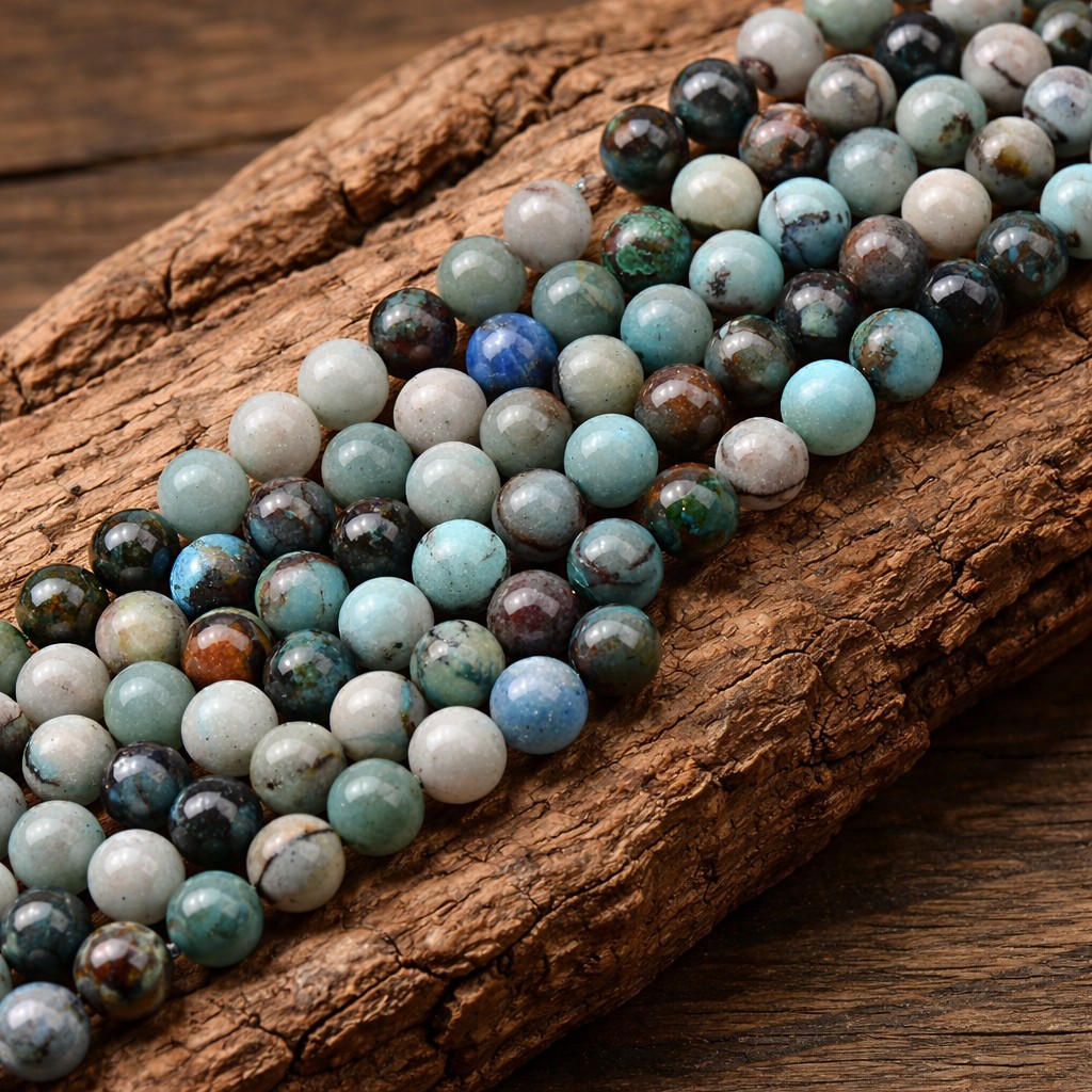 Chrysokoll Perlenstrang 6,4 - 6,5 mm (ca. 63 Perlen / ca. 40 cm Länge)