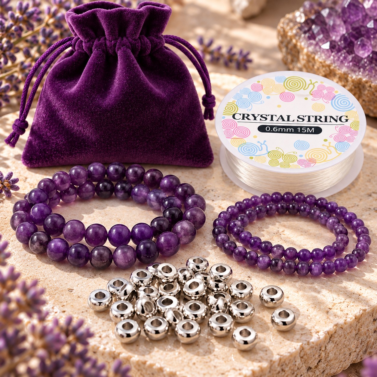 SEELENRUHE - DIY Armband Bastelset mit Amethyst Edelsteinperlen