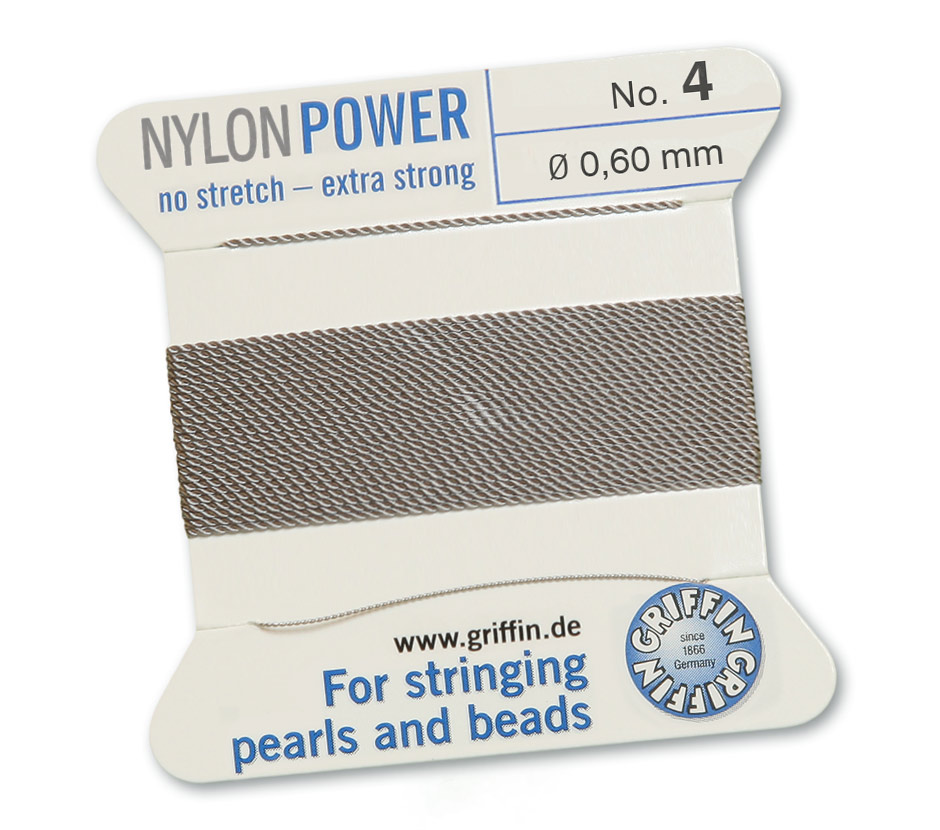 Griffin Perlseide Nylon Power No 4 grau mit Nadel 0,60 mm