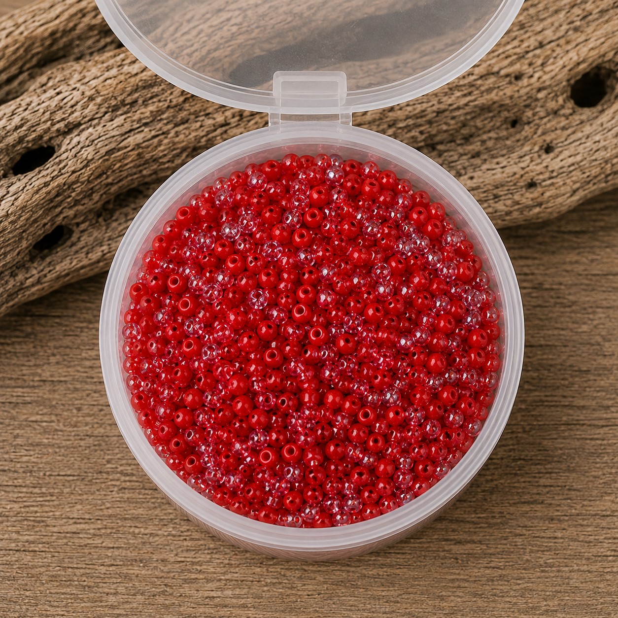 Rote Rocailles Perlen in Vorratsdose - 3,5-5 x 2,5-4,5 mm (ca. 120 Gramm) - perfekt für kreative Bastelprojekte