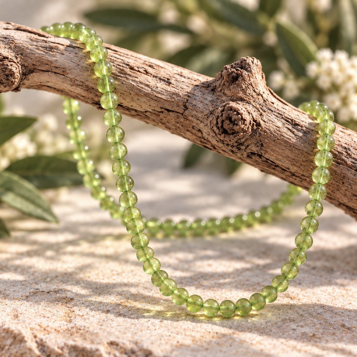 Peridot Perlenstrang ca. 4,5 mm unregelmäßige Perlen (ca. 34 cm Länge)