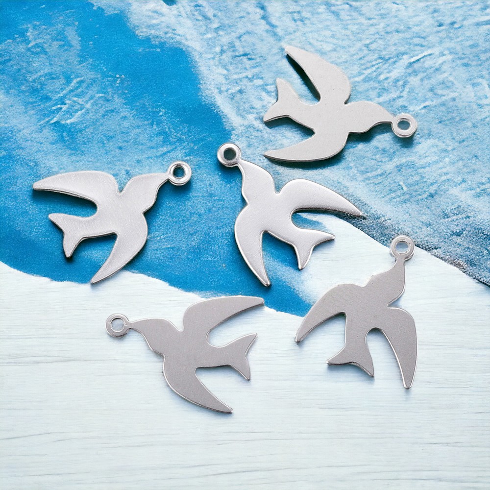 3 Edelstahl Anhänger Charms Schwalbe 14 x 11,5 x 0,2 mm