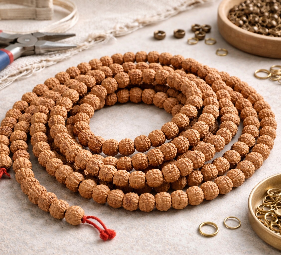 Rudraksha Holzperlenstrang 8,5 - 9 x 8 mm camel (ca. 110 Perlen / ca. 95 cm Länge)