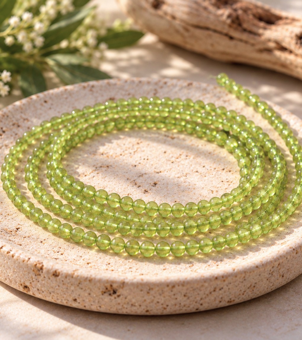 Peridot Perlenstrang ca. 4,5 mm unregelmäßige Perlen (ca. 34 cm Länge)