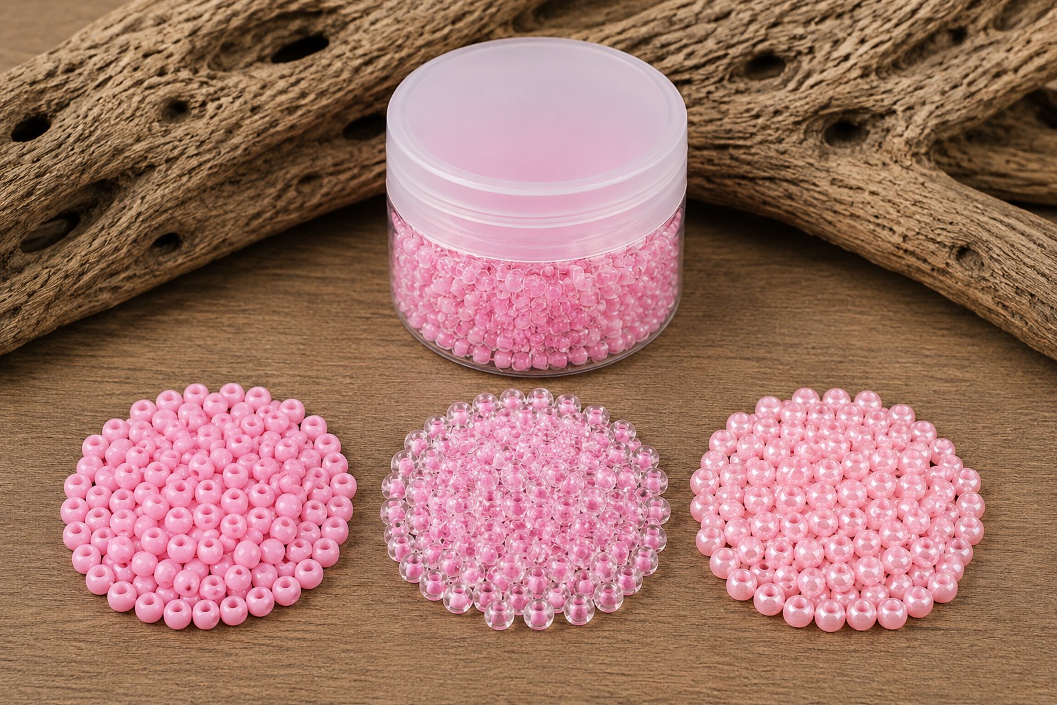 Rosa Rocailles Perlen in Vorratsdose - 3,5-5 x 2,5-4,5 mm (ca. 120 Gramm) - perfekt für kreative Bastelprojekte