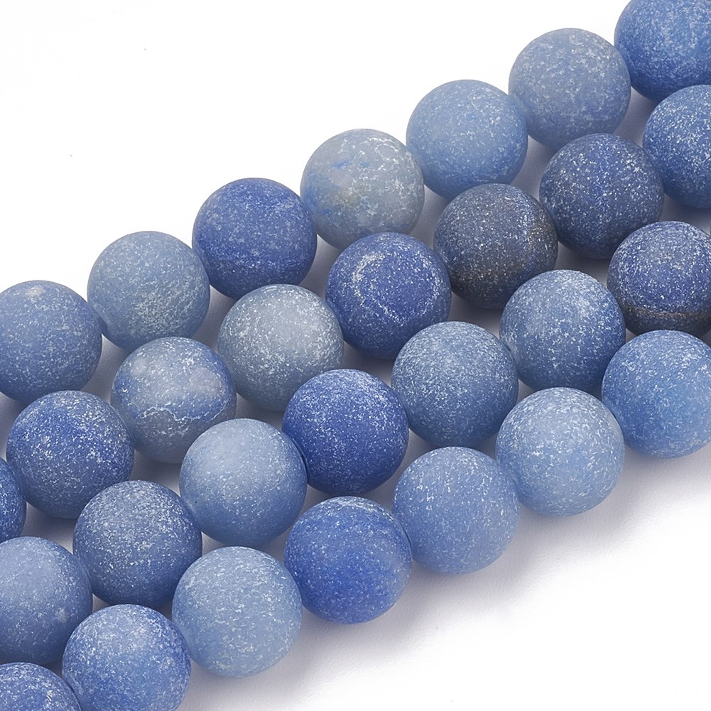 Natürlicher gefrosteter matter Aventurin Perlenstrang 6,7 - 6,8 mm blau (ca. 60 Perlen / ca. 37 cm Länge)